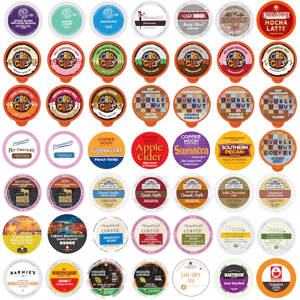 Perfect Sampler Coffee, Tea, Cider, Cappuccino & Hot Chocolate Single Serve Cups Variety Pack for Keurig K Cup Brewers, 50 Count WM-PS-Cheapmix-50 - main